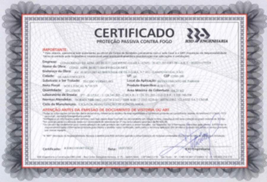 Certificado produto antichamas